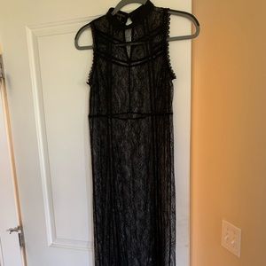 Alberto Makali High Neck Sheer Lace Overlay